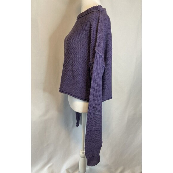 We The Free People Sweater M Purple Cropped Oversized Boho Slouchy Pastel Cotton - Picture 2 of 8